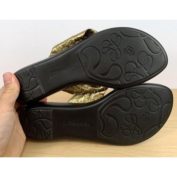 J. RENEE Gold Leather Studded Flat Flip Flop Thong Sandals Size 7 W - Picture 9 of 9